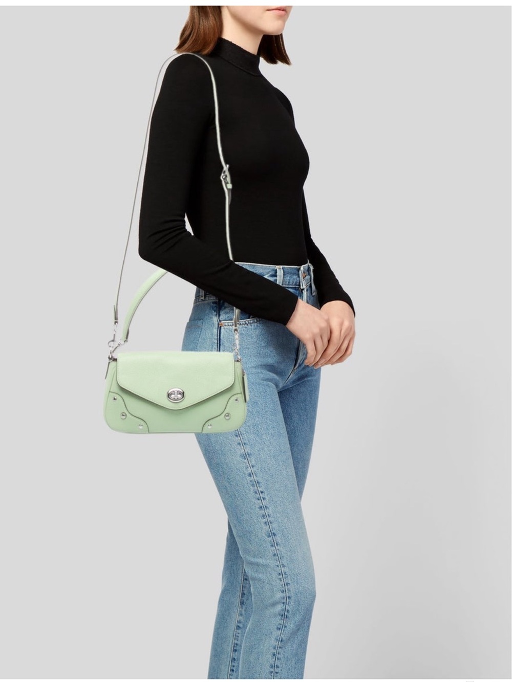 Coach Outlet Millie pale pistachio RARE  pebbled leather shoulder bag - Picture 3 of 11